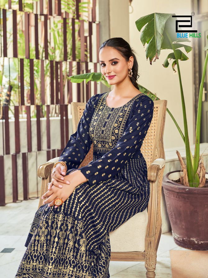 Inaya By Blue Hills Rayon Embroidery Anarkali Kurtis Wholesale Shop In Surat